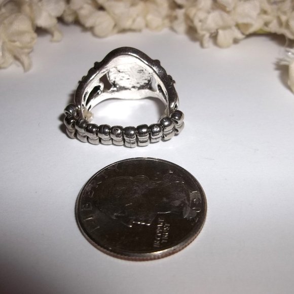 Blue and Silver Ring Boho Style Adjustable Size Stretch Band Woman Jewelry C185 - Picture 4 of 6